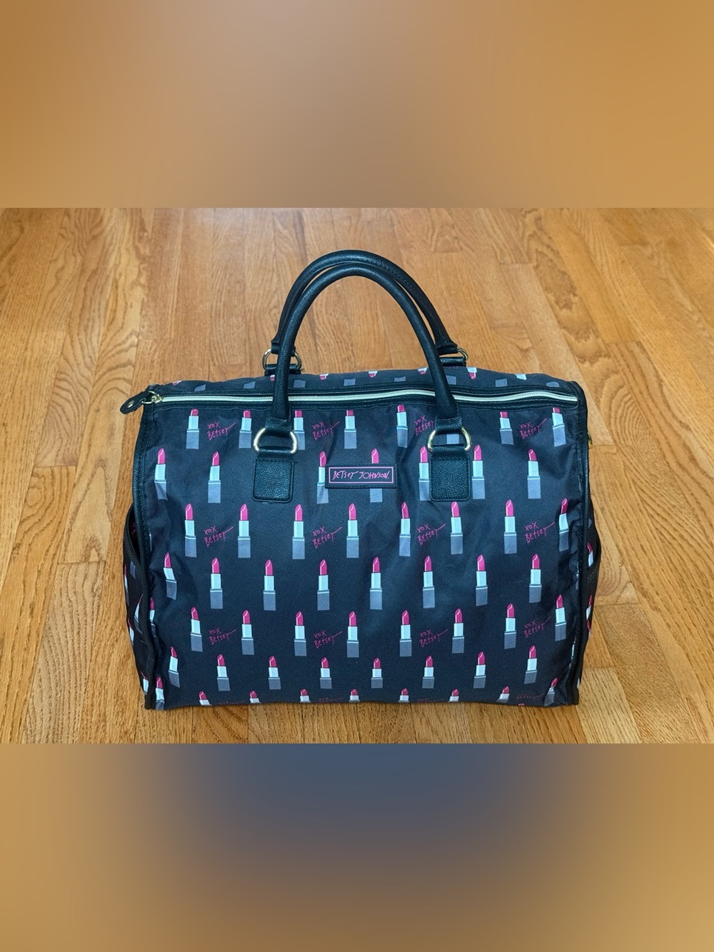 💄 Betsey Johnson Lipstick Print Weekender Duffel Bag Travel Carry On Gym Tote